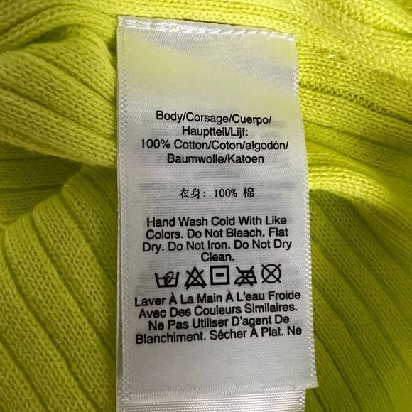 DKNY Ombre Sweater Crew Neck White Neon Yellow Green High Low Hem Large - Picture 14 of 14